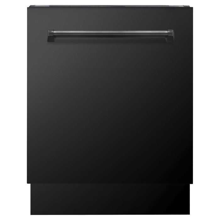 ZLINE 5-Piece Appliance Package - 48-Inch Gas Range, Refrigerator with Water Dispenser, Convertible Wall Mount Hood, Microwave Drawer, and 3-Rack Dishwasher in Black Stainless Steel (5KPRW-RGBRH48-MWDWV)