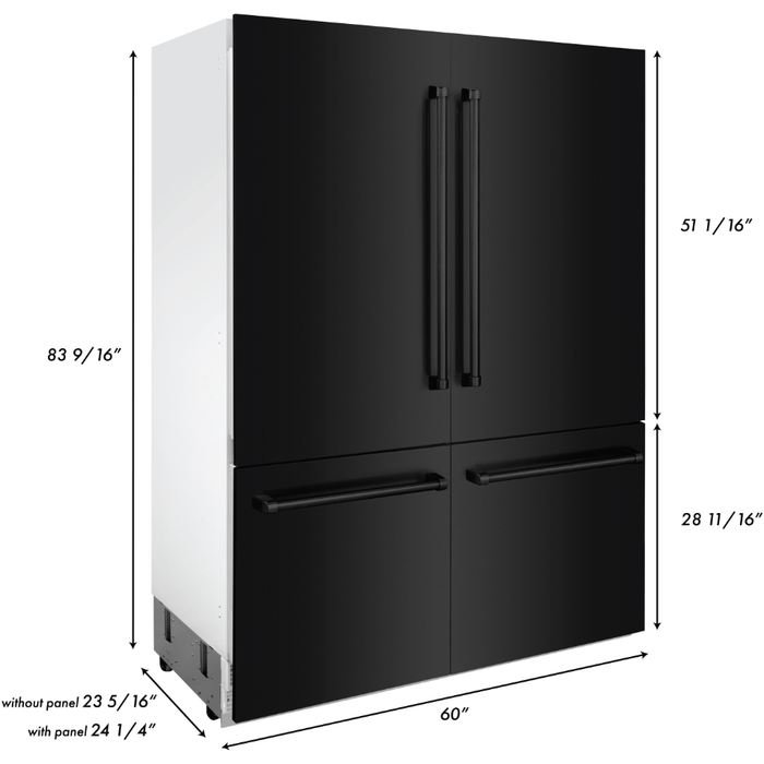 ZLINE 60" 32.2 cu. ft. Built-In Refrigerator with Internal Water and Ice Dispenser in Black Stainless Steel, RBIV-BS-60