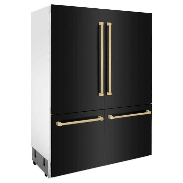 ZLINE 60" Autograph 32.2 cu. ft. Built-in Refrigerator with Internal Water and Ice Dispenser in Black Stainless Steel with Champagne Bronze Accents, RBIVZ-BS-60-CB