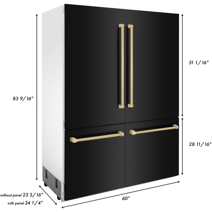 ZLINE 60" Autograph 32.2 cu. ft. Built-in Refrigerator with Internal Water and Ice Dispenser in Black Stainless Steel with Champagne Bronze Accents, RBIVZ-BS-60-CB