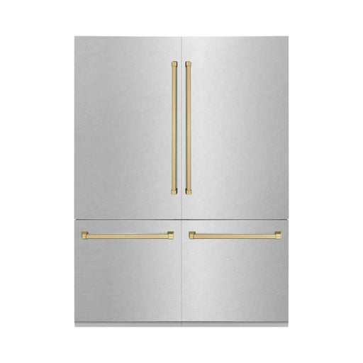 ZLINE 60" Autograph 32.2 cu. ft. Built-In Refrigerator with Internal Water and Ice Dispenser in Fingerprint Resistant Stainless Steel with Champagne Bronze Accents, RBIVZ-SN-60-CB