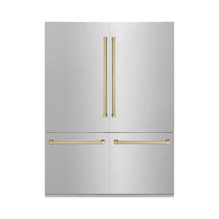 ZLINE 60" Autograph 32.2 cu. ft. Built-In Refrigerator with Internal Water and Ice Dispenser in Fingerprint Resistant Stainless Steel with Champagne Bronze Accents, RBIVZ-SN-60-CB