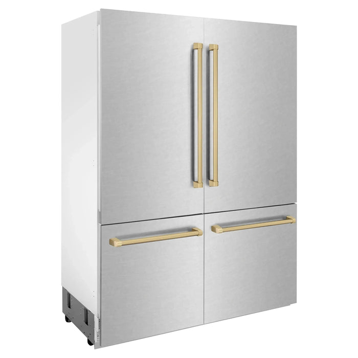 ZLINE 60" Autograph 32.2 cu. ft. Built-In Refrigerator with Internal Water and Ice Dispenser in Fingerprint Resistant Stainless Steel with Champagne Bronze Accents, RBIVZ-SN-60-CB