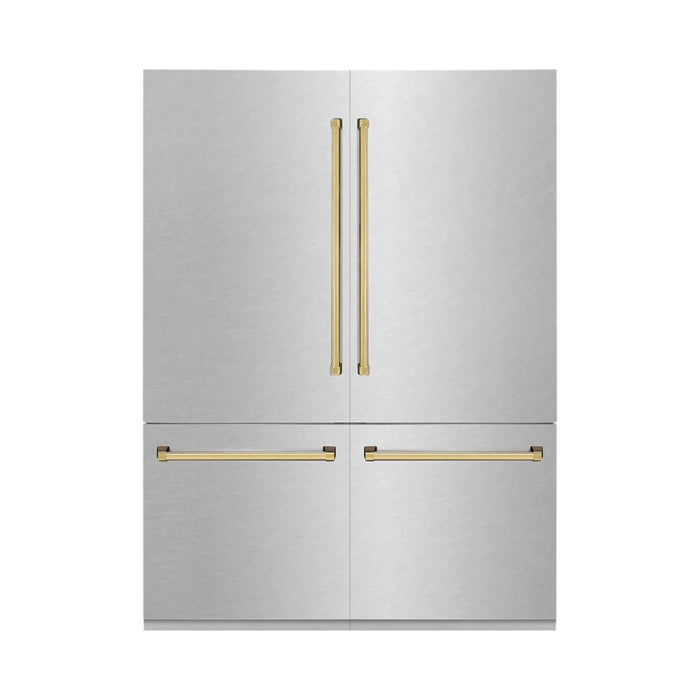 ZLINE 60" Autograph 32.2 cu. ft. Built-In Refrigerator with Internal Water and Ice Dispenser in Fingerprint Resistant Stainless Steel with Gold Accents, RBIVZ-SN-60-G