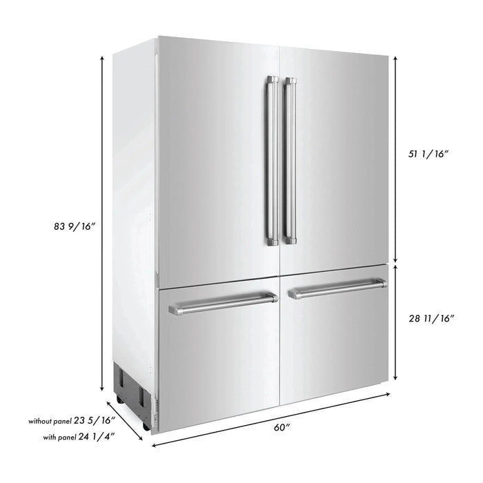 ZLINE 60 In. 32.2 cu. ft. Built-In 4-Door Refrigerator with Internal Water and Ice Dispenser in Stainless Steel, RBIV-304-60