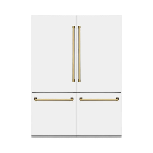 ZLINE 60 In. 32.2 cu. ft. Built-In Refrigerator with Internal Water and Ice Dispenser in White Matte with Champagne Bronze Accents, RBIVZ-WM-60-CB