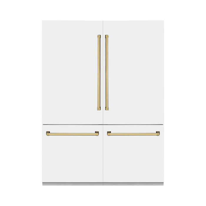 ZLINE 60 In. 32.2 cu. ft. Built-In Refrigerator with Internal Water and Ice Dispenser in White Matte with Champagne Bronze Accents, RBIVZ-WM-60-CB