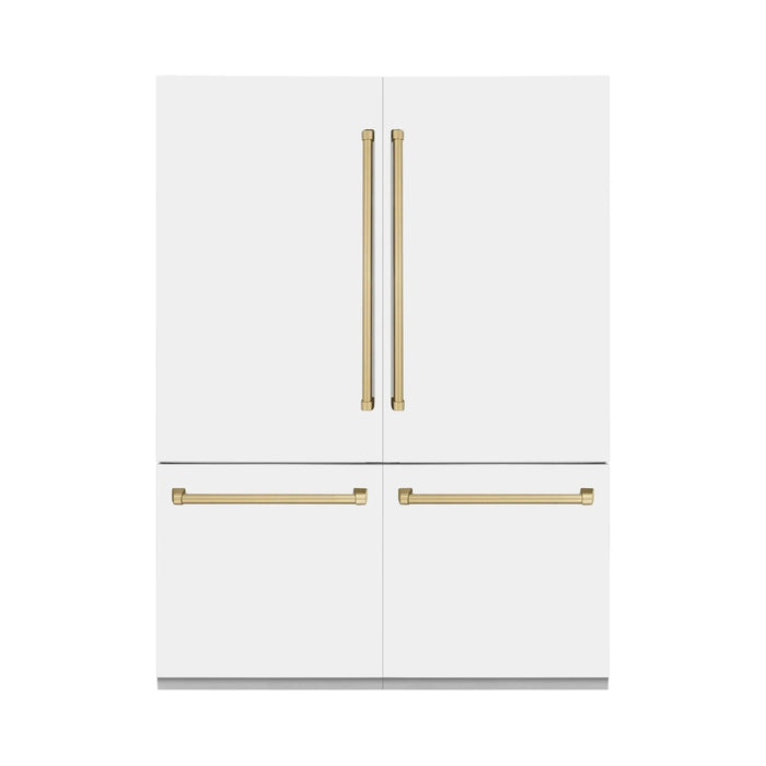 ZLINE 60 In. 32.2 cu. ft. Built-In Refrigerator with Internal Water and Ice Dispenser in White Matte with Champagne Bronze Accents, RBIVZ-WM-60-CB