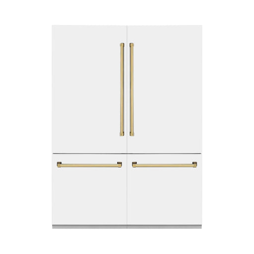 ZLINE 60 In. 32.2 cu. ft. Built-In Refrigerator with Internal Water and Ice Dispenser in White Matte with Gold Accents, RBIVZ-WM-60-G