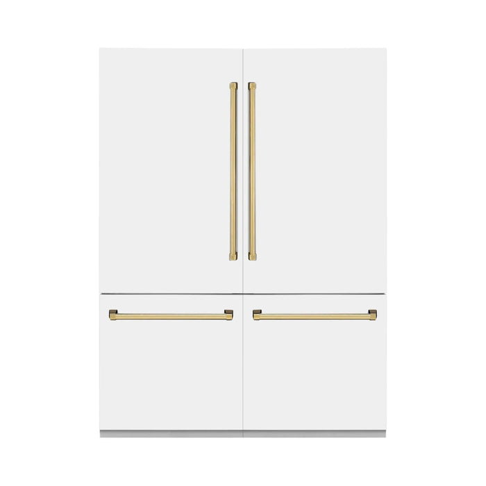 ZLINE 60 In. 32.2 cu. ft. Built-In Refrigerator with Internal Water and Ice Dispenser in White Matte with Gold Accents, RBIVZ-WM-60-G