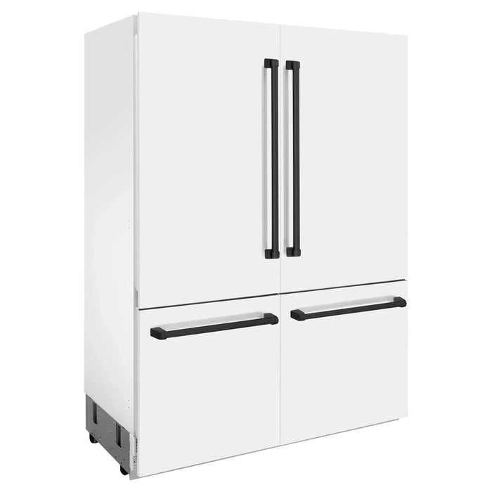 ZLINE 60 In. 32.2 cu. ft. Built-In Refrigerator with Internal Water and Ice Dispenser in White Matte with Matte Black Accents, RBIVZ-WM-60-MB