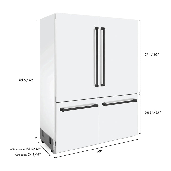 ZLINE 60 In. 32.2 cu. ft. Built-In Refrigerator with Internal Water and Ice Dispenser in White Matte with Matte Black Accents, RBIVZ-WM-60-MB