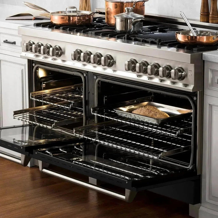 ZLINE 60 In. Professional Dual Fuel Range in DuraSnow®Stainless Steel with Black Matte Door, RAS-BLM-60