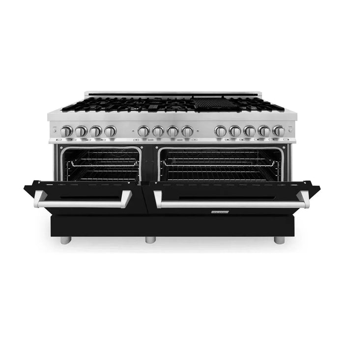 ZLINE 60 In. Professional Dual Fuel Range in DuraSnow®Stainless Steel with Black Matte Door, RAS-BLM-60