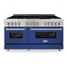 ZLINE 60 In. Professional Dual Fuel Range in DuraSnow® Stainless Steel with Blue Gloss Door, RAS-BG-60