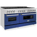 ZLINE 60 In. Professional Dual Fuel Range in DuraSnow® Stainless Steel with Blue Gloss Door, RAS-BG-60