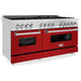 ZLINE 60 In. Professional Dual Fuel Range in DuraSnow®Stainless Steel with Red Gloss Door, RAS-RG-60