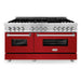 ZLINE 60 In. Professional Dual Fuel Range in DuraSnow®Stainless Steel with Red Matte Door, RAS-RM-60