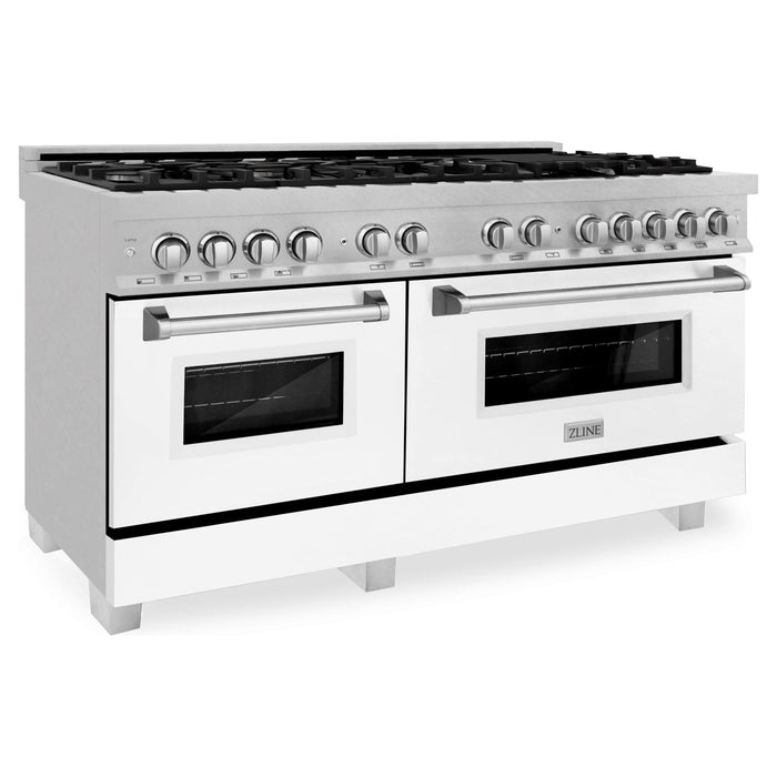 ZLINE 60 In. Professional Dual Fuel Range in DuraSnow®Stainless Steel with White Matte Door, RAS-WM-60