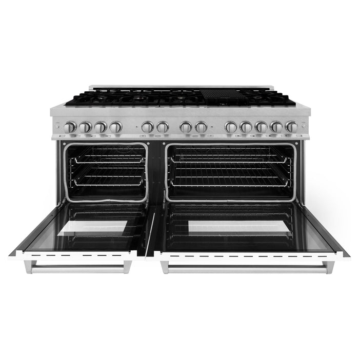 ZLINE 60 In. Professional Dual Fuel Range in DuraSnow®Stainless Steel with White Matte Door, RAS-WM-60