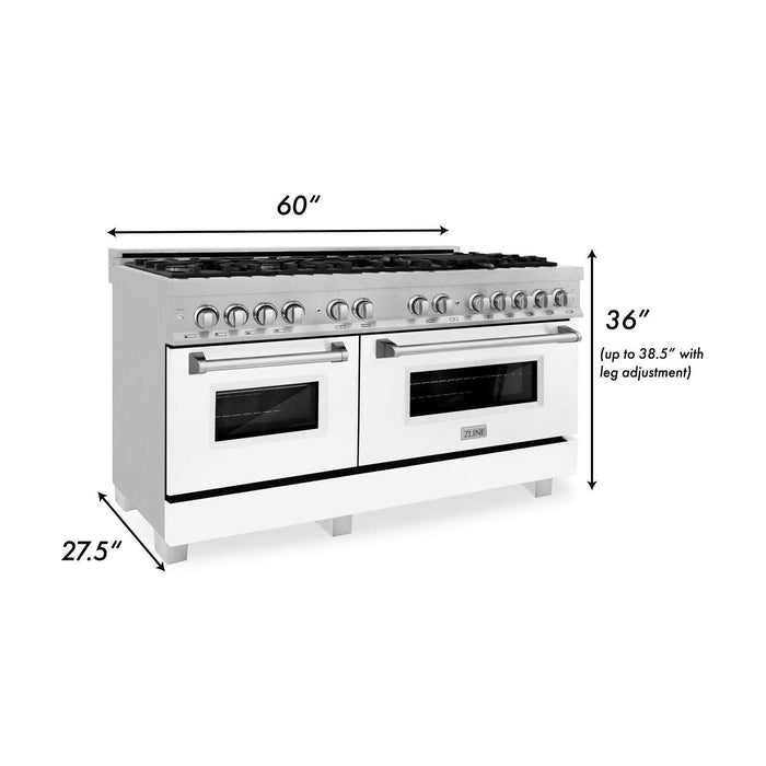 ZLINE 60 In. Professional Dual Fuel Range in DuraSnow®Stainless Steel with White Matte Door, RAS-WM-60