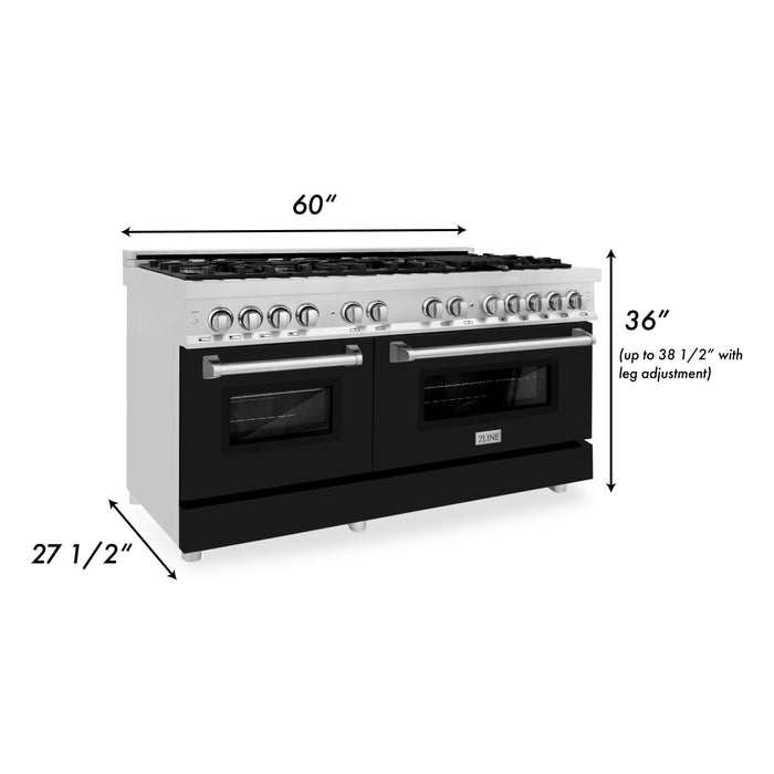 ZLINE 60 In. Professional Dual Fuel Range in Stainless Steel with Black Matte Door, RA-BLM-60