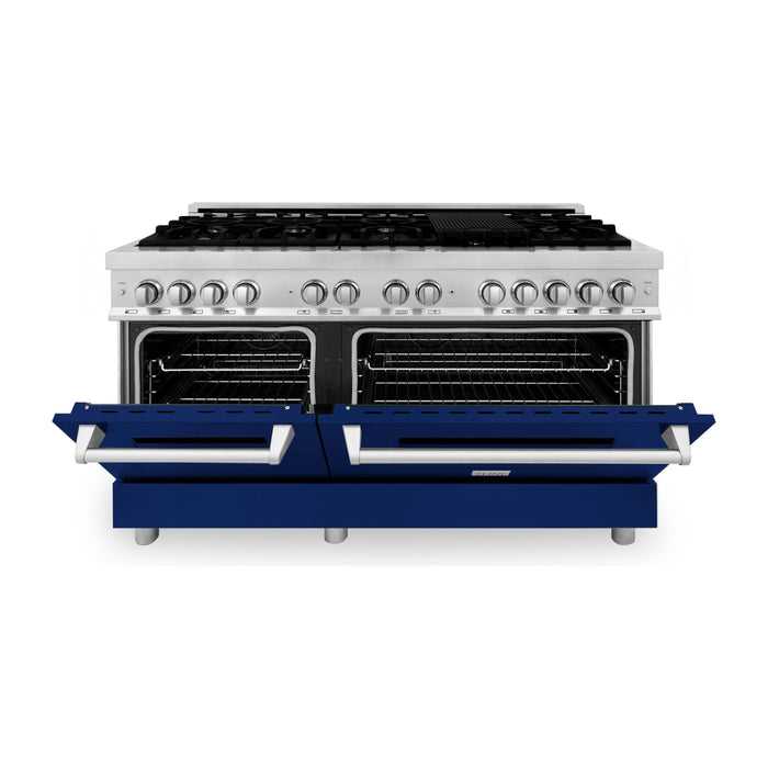 ZLINE 60 In. Professional Dual Fuel Range in Stainless Steel with Blue Gloss Door, RA-BG-60