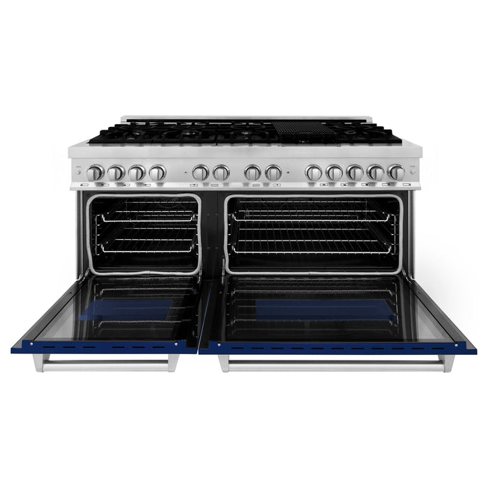 ZLINE 60 In. Professional Dual Fuel Range in Stainless Steel with Blue Gloss Door, RA-BG-60