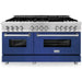 ZLINE 60 In. Professional Dual Fuel Range in Stainless Steel with Blue Matte Door, RA-BM-60