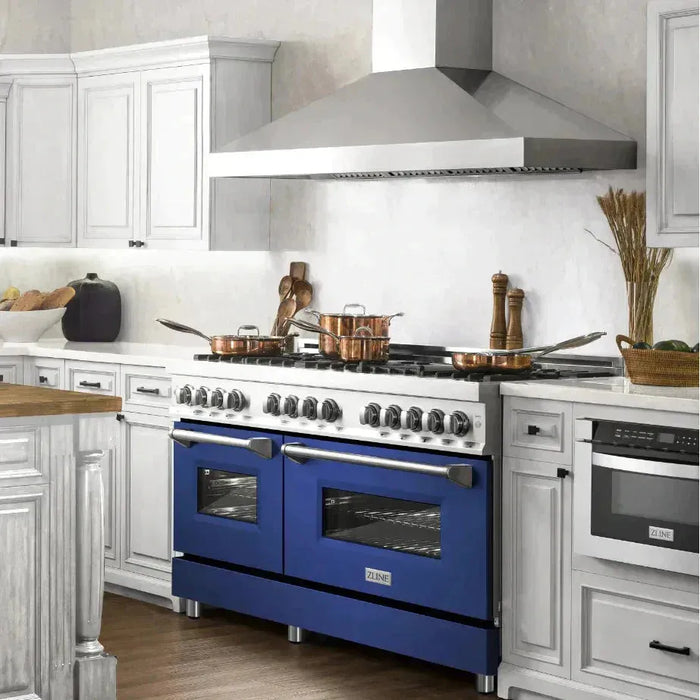 ZLINE 60 In. Professional Dual Fuel Range in Stainless Steel with Blue Matte Door, RA-BM-60