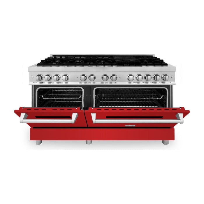 ZLINE 60 In. Professional Dual Fuel Range in Stainless Steel with Red Matte Door, RA-RM-60