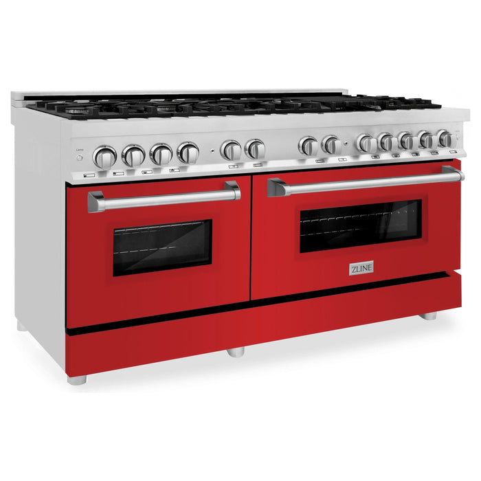 ZLINE 60 In. Professional Dual Fuel Range in Stainless Steel with Red Matte Door, RA-RM-60