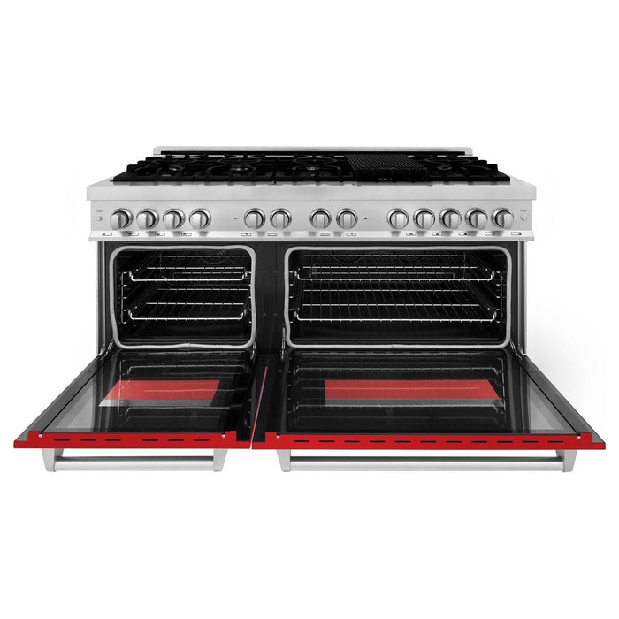 ZLINE 60 In. Professional Dual Fuel Range in Stainless Steel with Red Matte Door, RA-RM-60