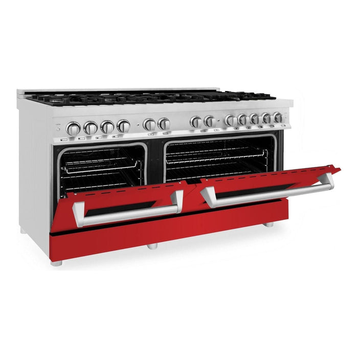 ZLINE 60 In. Professional Dual Fuel Range in Stainless Steel with Red Matte Door, RA-RM-60