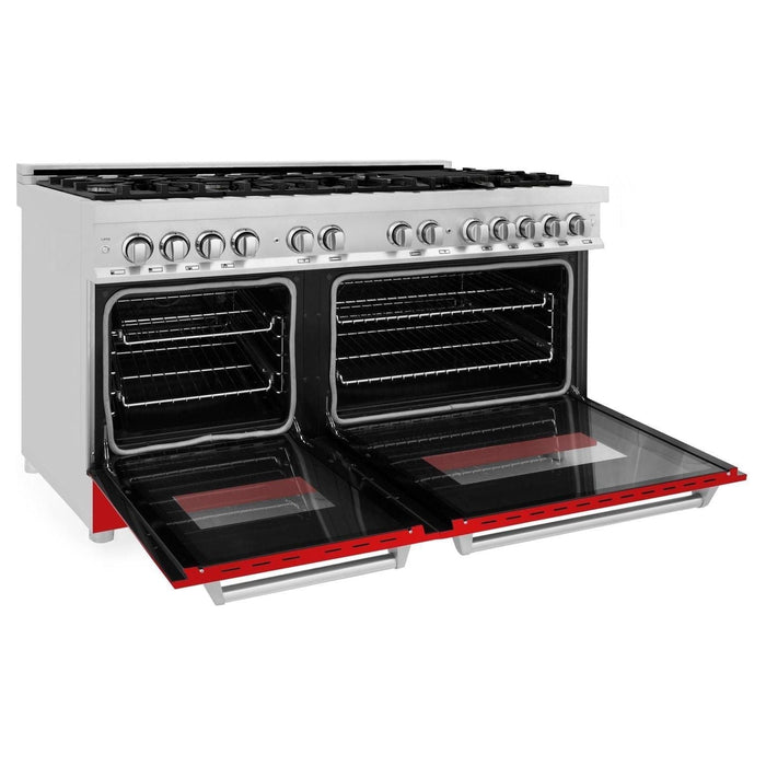 ZLINE 60 In. Professional Dual Fuel Range in Stainless Steel with Red Matte Door, RA-RM-60