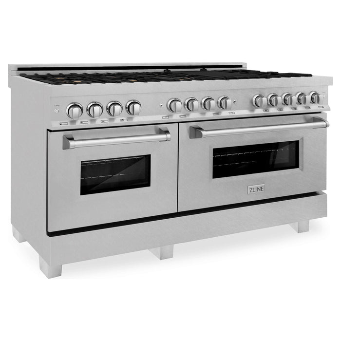 ZLINE 60 in. Professional Gas Burner, 7.6 cu. ft. Electric Oven In DuraSnow Stainless and Brass Burner Set RAS-SN-BR-60