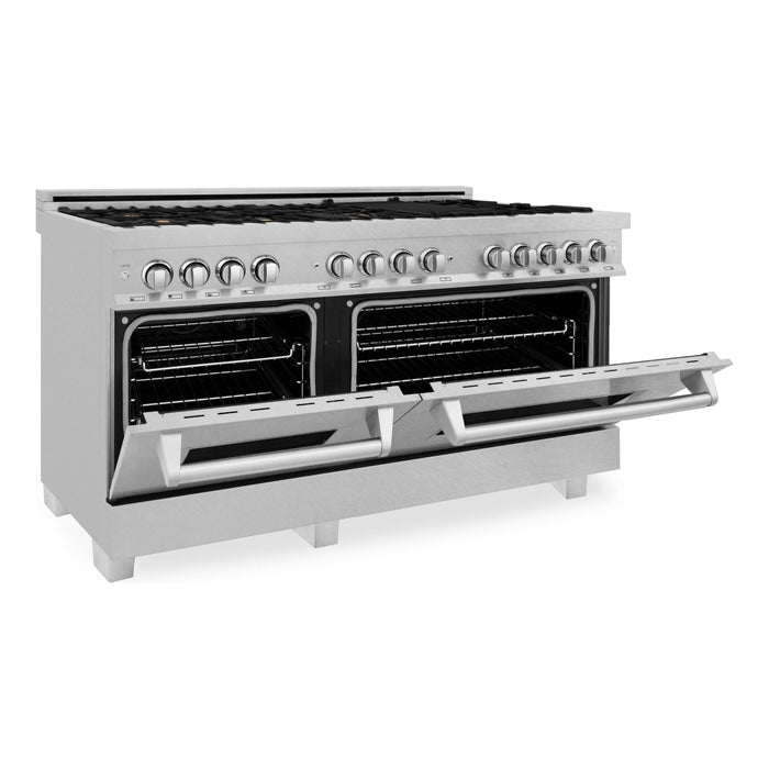 ZLINE 60 in. Professional Gas Burner, 7.6 cu. ft. Electric Oven In DuraSnow Stainless and Brass Burner Set RAS-SN-BR-60