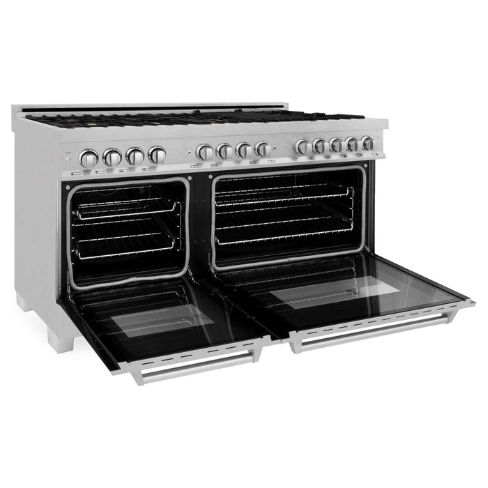 ZLINE 60 in. Professional Gas Burner, 7.6 cu. ft. Electric Oven In DuraSnow Stainless and Brass Burner Set RAS-SN-BR-60