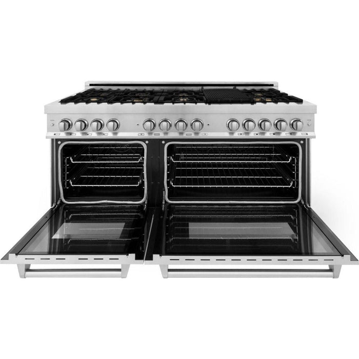 ZLINE 60 in. Professional Gas Burner with Brass Burners and 7.6 cu. ft. Electric Oven In Stainless Steel RA-BR-60