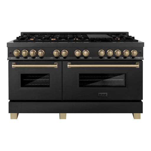 ZLINE 60 Inch Autograph Edition Dual Fuel Range In Black Stainless Steel with Champagne Bronze Accents RABZ-60-CB