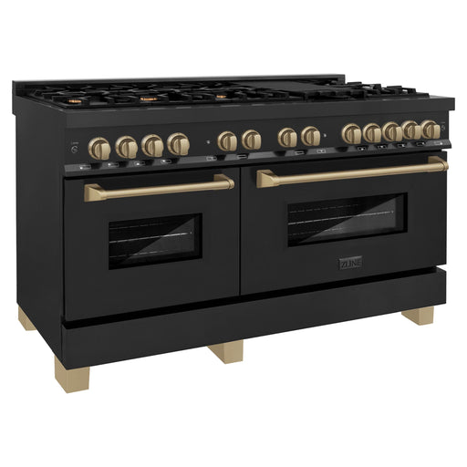 ZLINE 60 Inch Autograph Edition Dual Fuel Range In Black Stainless Steel with Champagne Bronze Accents RABZ-60-CB