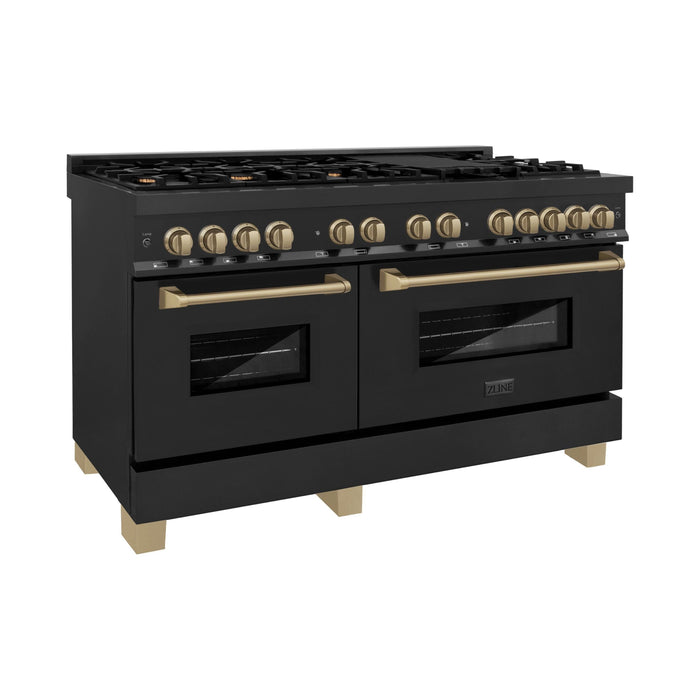 ZLINE 60 Inch Autograph Edition Dual Fuel Range In Black Stainless Steel with Champagne Bronze Accents RABZ-60-CB