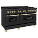 ZLINE 60 Inch Autograph Edition Dual Fuel Range In Black Stainless Steel with Gold Accents RABZ-60-G