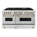 ZLINE 60 Inch Autograph Edition Dual Fuel Range in DuraSnow Stainless Steel with Champagne Bronze Accents, RASZ-SN-60-CB