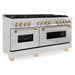 ZLINE 60 Inch Autograph Edition Dual Fuel Range in DuraSnow® Stainless Steel with Gold Accents, RASZ-SN-60-G