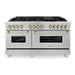 ZLINE 60 Inch Autograph Edition Dual Fuel Range In Stainless Steel with Gold Accents RAZ-60-G