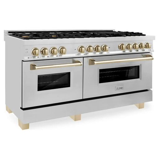 ZLINE 60 Inch Autograph Edition Dual Fuel Range In Stainless Steel with Gold Accents RAZ-60-G