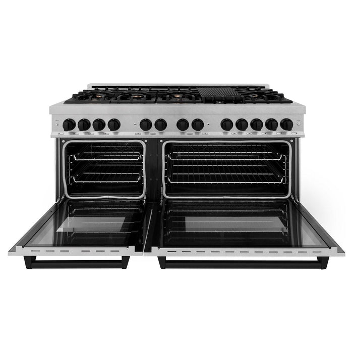 ZLINE 60 Inch Autograph Edition Dual Fuel Range in Stainless Steel with Matte Black Accents, RASZ-60-MB