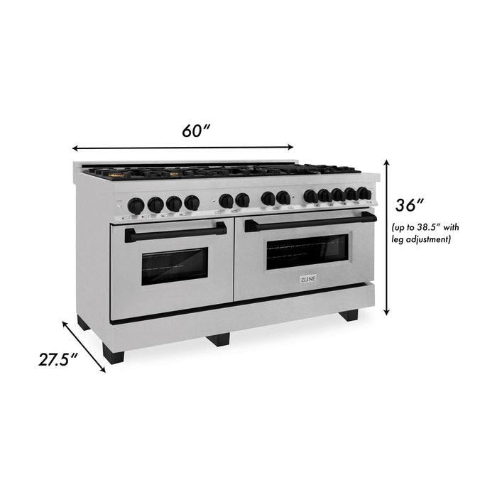 ZLINE 60 Inch Autograph Edition Dual Fuel Range in Stainless Steel with Matte Black Accents, RASZ-60-MB