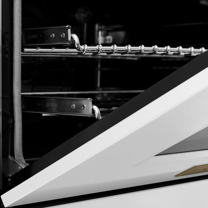 ZLINE 60 Inch Autograph Edition Dual Fuel Range In Stainless Steel with White Matte Door and Champagne Bronze Accents RAZ-WM-60-CB